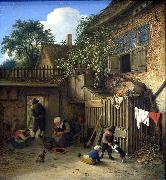 Adriaen van ostade The cottage dooryard. oil on canvas